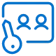 Carrera Software | Blue icon of a key next to a rectangular frame containing two user silhouettes, representing access or permission for multiple users. - Splashtop Remote Desktop - South Africa Carrera Software | Blue icon of a key next to a rectangular frame containing two user silhouettes, representing access or permission for multiple users.