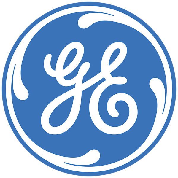 Carrera Software | The image shows the General Electric (GE) logo, featuring white cursive "GE" letters within a blue circle with white decorative swirls.